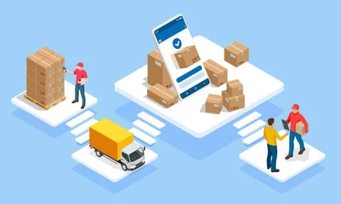 Global logistics network isometric illustration. Isometric Logistics and Illustrazione stock
