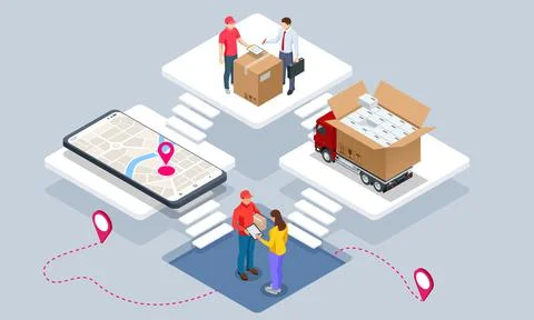 Global logistics network isometric illustration. Isometric Logistics and Stock Illustration