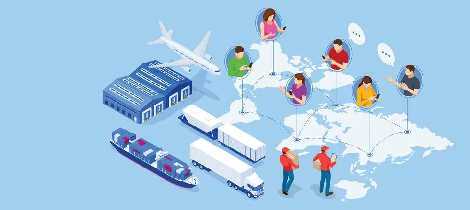 Global logistics network. Isometric Logistics and Delivery Infographics Stock Illustration