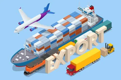 Global logistics network isometric , Ocean Freight, Global network, Shipping Stock Illustration