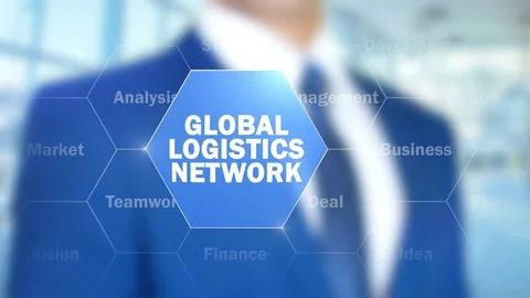 Global logistics network, Man Working on Holographic Interface, Visual Screen Video stock 76939361