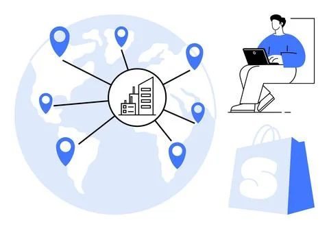 Global Logistics Network for Optimizing Business Operations and E-commerce .. Stock Illustration
