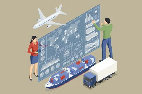 Global logistics network. On-time delivery. Interactive panel for tracking cargo Stock Illustration