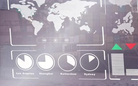 Global logistics network visualization with shipping containers and world m.. Stock Photos
