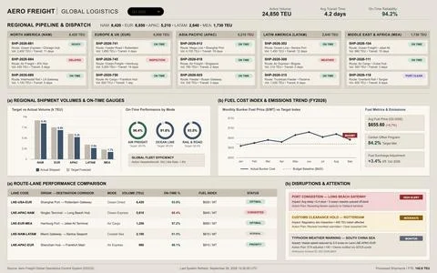 Global Logistics Performance Dashboard with Regional Pipeline and Dispatch Da Stock Illustration