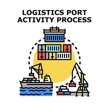 Global logistics port activity process managing cargo Stock Illustration