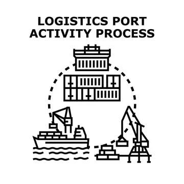 Global logistics port activity process managing cargo Stock Illustration