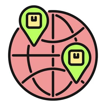 Global logistics tracking parcels with location pins on world Illustrazione stock