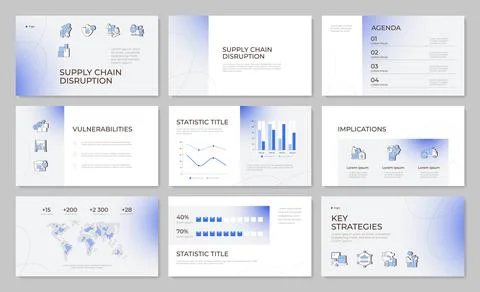 Global logistics vulnerabilities presentation template set Stock Illustration