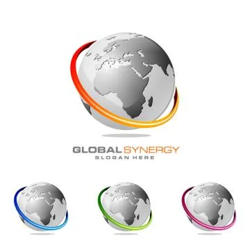 Global logo with ring sphere and digital world motion vector logo design Ilustración de archivo