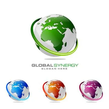 Global logo with ring sphere and digital world motion vector logo design Ilustración de archivo