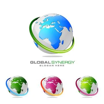 Global logo with ring sphere and digital world motion vector logo design Ilustración de archivo