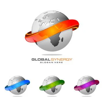 Global logo with ring sphere and digital world motion vector logo design Ilustración de archivo