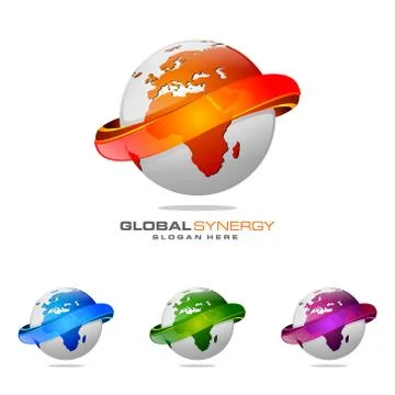 Global logo with ring sphere and digital world motion vector logo design Ilustración de archivo