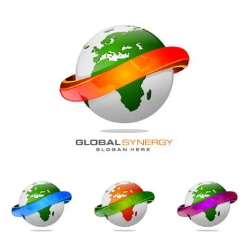 Global logo with ring sphere and digital world motion vector logo design Ilustración de archivo