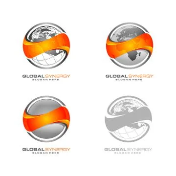 Global logo with ring sphere and digital world motion vector logo design Stock Illustration