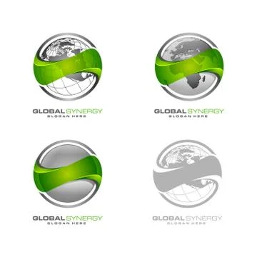 Global logo with ring sphere and digital world motion vector logo design Ilustración de archivo