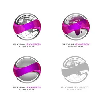 Global logo with ring sphere and digital world motion vector logo design Ilustración de archivo