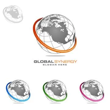 Global logo with ring sphere and digital world motion vector logo design Stock Illustration