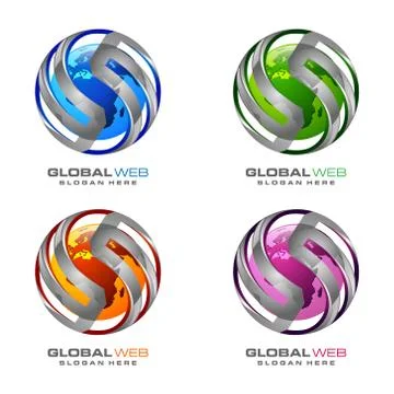 Global logo with ring sphere and digital world motion vector logo design Ilustración de archivo