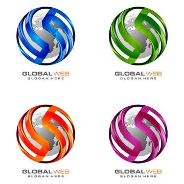 Global logo with ring sphere and digital world motion vector logo design Ilustración de archivo