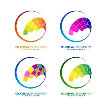 Global logo with ring sphere and digital world motion vector logo design Ilustración de archivo