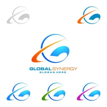 Global logo with ring sphere and digital world motion vector logo design Ilustración de archivo