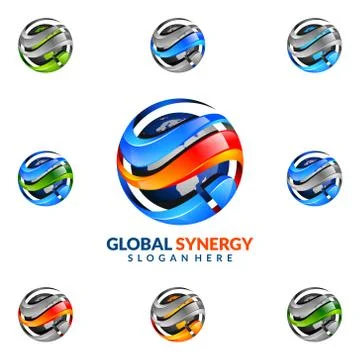 Global logo with ring sphere and digital world motion vector logo design Ilustración de archivo