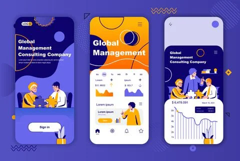 Global management unique design kit for social networks stories. Business Stock Illustration