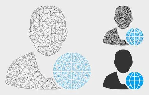Global Manager Vector Mesh Network Model and Triangle Mosaic Icon 스톡 일러스트