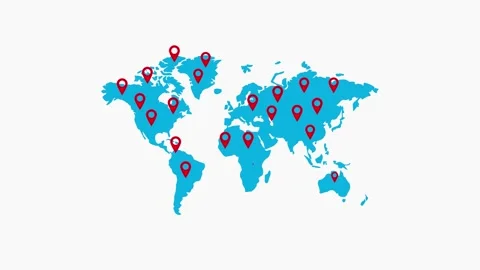 Global Map Animation with Location Pins Stock Footage 330166955