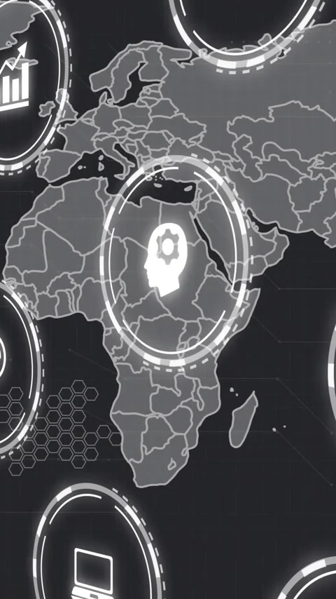 Global map with business icons, data processing and analytics animation Stock Footage 343645264