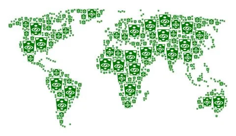 Global Map Collage of Dollar Banknote Icons イラスト素材