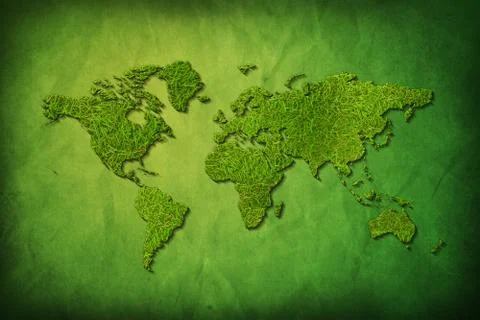 Global map with grass texture Stock Illustration