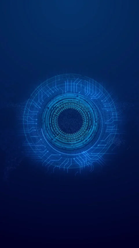 Global map HUD circuit interface central blue scanner rings, dotted world contin Stock Footage 340548337
