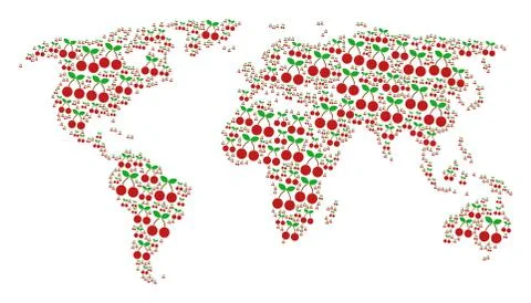 Global Map Mosaic of Cherry Items Illustrazione stock