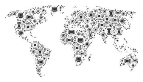 Global Map Mosaic of Processor Items Stock Illustration