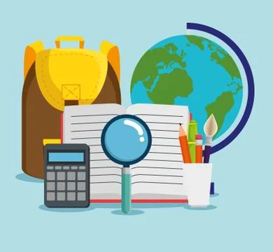 Global map with notebook and magnifying glass Stock Illustration