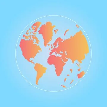 Global Map, Orange World Icon, Blue Background, Vector Art Stock Illustration