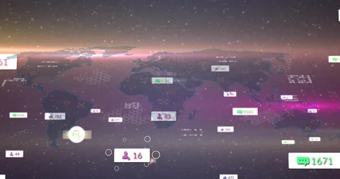 Global map outline materializing starting panels updating counts drifting Stock Footage 310433944