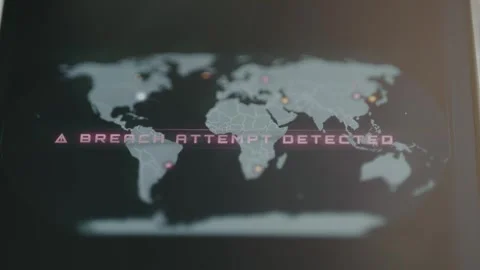 Global map with a security alert of a detected breach attempt Stock Footage 333821564