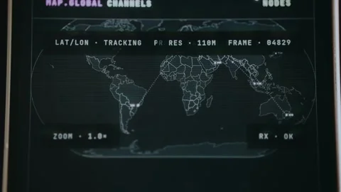Global mapping interface with tracked nodes connecting different locations Video stock 333852342