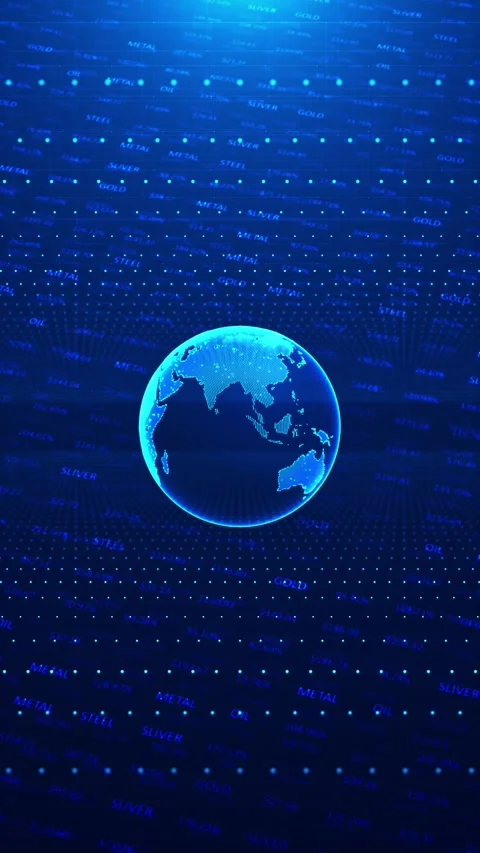 Global market data globe background glowing earth sphere, commodity words Stock Footage 340525879