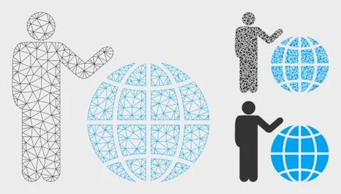 Global Marketing Vector Mesh Network Model and Triangle Mosaic Icon イラスト素材