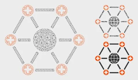 Global Medical Network Vector Mesh Carcass Model and Triangle Mosaic Icon イラスト素材