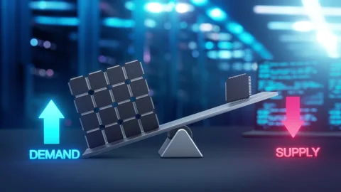 Global Microchip Shortage: High Demand Versus Limited Supply on a Balance Scale Stock Footage 338190774