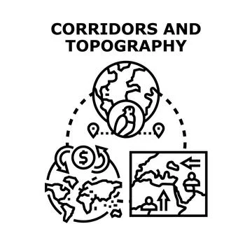 Global migration logistics and economic corridors planning Illustrazione stock