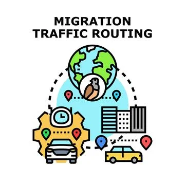 Global migration traffic routing planning transportation management Stock Illustration