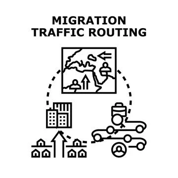 Global migration traffic routing planning logistics process Stock Illustration
