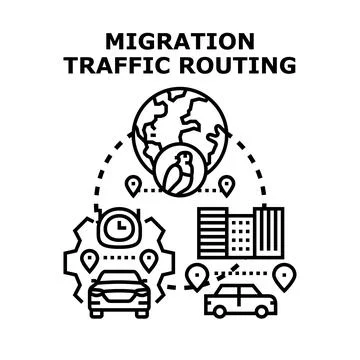 Global migration traffic routing planning transportation management Stock Illustration